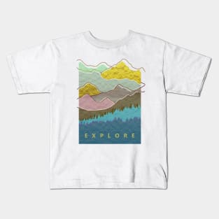 Watercolor Mountains Geometric Nature Woods Aesthetic Kids T-Shirt